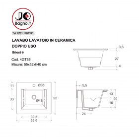 Vasca lavatoio in ceramica Ghost Doppio Uso - tecnica 55x50