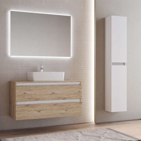 Arredo bagno Cube1 80 /100 cm con due cassetti Quercia natuale - Bianco lucido