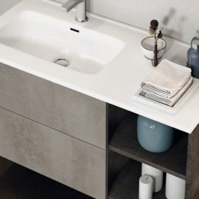 lavabo rettangolare in ceramica da incasso con mobile sospeso per collezione Delia3 da 100 