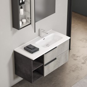  Arredo bagno sospeso 100 cm Delia3 con lavabo decentrato DX/SX in ceramica