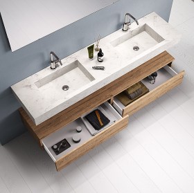 Doppio lavabo integrato (MARMO-CARRARA/ROVERE-MIELE)