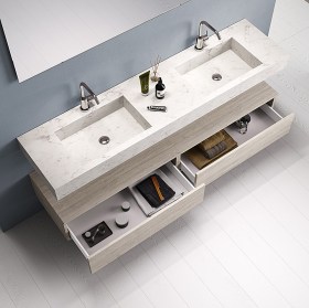 Doppio lavabo integrato (MARMO-CARRARA/SHERWOOD-NATURALE)