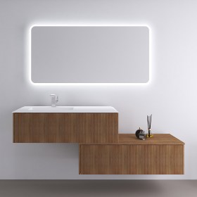 Mobile sospeso con doppio cassetto 105 cm e lavabo in resina ROVERE TABACCO