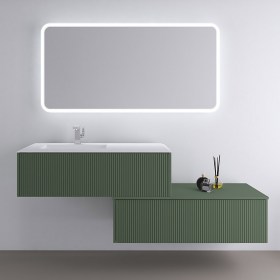 Mobile sospeso con doppio cassetto 105 cm e lavabo in resina VERDE OPACO