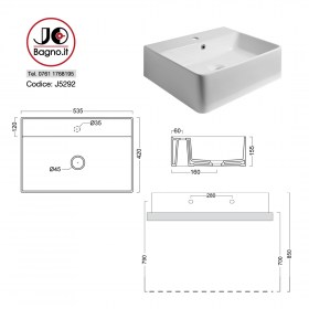 Tecnica Lavabo Rettangolare da appoggio 52 in ceramica URANO