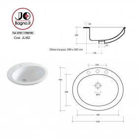 Lavabo da incasso in ceramica 62x52 Tecnica