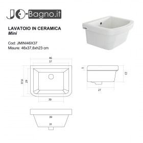 Lavatoio MINI in Ceramica Bianca 46x36 Ideale per Piccoli Spazi