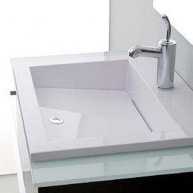 Lavabo Zeus 60 In Acrilresin incassato su mobile da 80 cm con top in cristallo