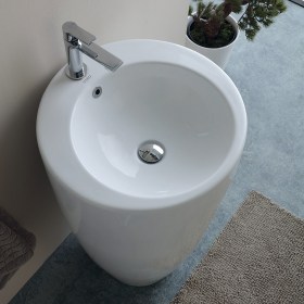 Lavabo in ceramica centro stanza ROUND con foro rubinetto