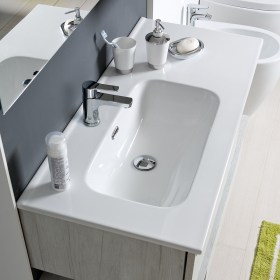 Lavabo da incasso in ceramica 100 cm con vasca decentrata Bloom 