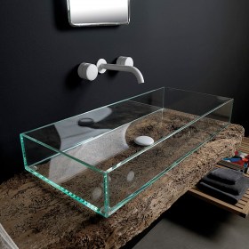 Lavabo in vetro 120 cm da appoggio rettangolare Glass