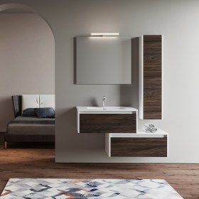 Mobile bagno sospeso 80 cm cassetti e maniglie in metallo Luna2 (COMBINAZIONE 4)