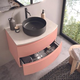 Mobile con cassetti curvo da 80 cm e lavabo appoggio in ceramica Nero Colorata