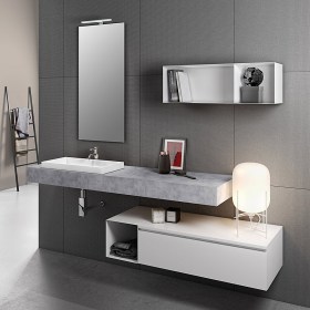 Mensola bagno sospesa con lavabo da incasso - Cemento 