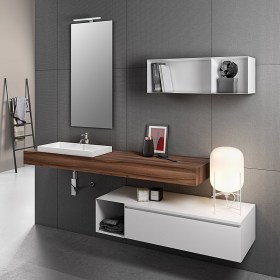 Mensola bagno sospesa con lavabo da incasso - Noce