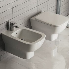 Coppia di Sanitari sospesi inclusi di copriwater slim a sgancio rapido 36x54 Esedra 