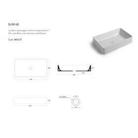 Tecnica Lavabo rettangolare da appoggio 60x38 cm Slim