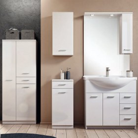 Mobile bagno economico da 100 cm con specchiera, pensile e lavabo in ceramica Classica