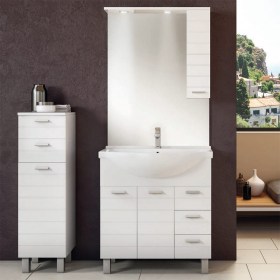 Composizione bagno a terra con ante e cassetti dogati da 105 incluso di specchiera e lavabo in ceramica Rigo1