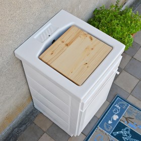 Mobile Lavatoio da Esterno NILO PLUS 45x50 con vasca in ceramica e asse in legno