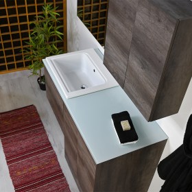 Ambiente Bagno KLARA Olmo Scuro con Lavabo in Ceramica YORK Rettificato