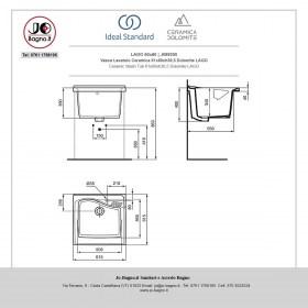 Scheda tecnica vasca lavatoio rettangolare 61x60 Lago