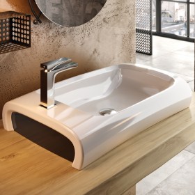 Lavabo appoggio Hi-Line 70 cm in ceramica bianca 