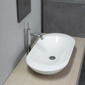 Lavabo da appoggio 80 cm Ovo in ceramica bianca lucida