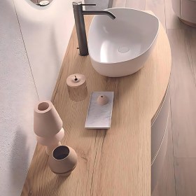 Mobile curvo sospeso 120 lavabo appoggio in ceramica bianca 