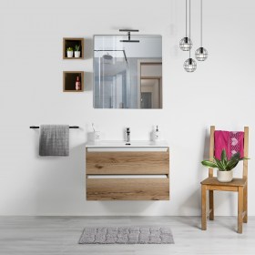 Ambiente Bagno Moderno Laura 80 cm con Specchio Filo Lucido e Lampada