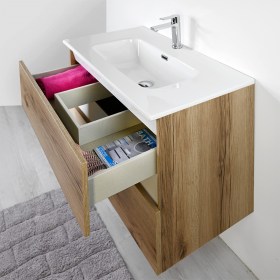 Cassetto con Vano Sifone su Mobile Bagno 80 cm Laura - Quercia Naturale