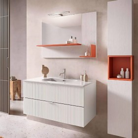 Mobile bagno cannettato sospeso bianco con lavabo in ceramica