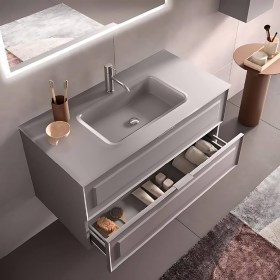 Cassettone sospeso bugnato con lavabo in vetro 80/100 cm