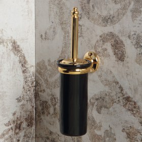 Porta scopino a muro con ceramica Nera e supporto a muro nella finitura Gold Twenty Four 