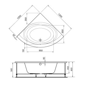 scheda tecnica Vasca angolare Connect Air 120x120xh59 cm in acrilico 