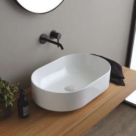 Lavabo SMART 60 cm ovale bianco lucido istallazione da appoggio