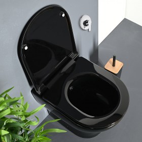 Wc Bidet Combinato a terra filomuro Zeta Multifunzione Nero Lucido